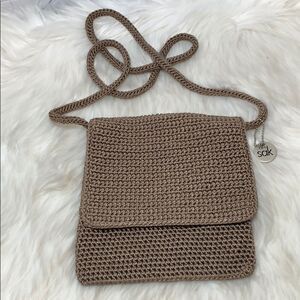 The Sak Taupe Crocheted Crossbody Bag